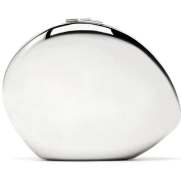 boutique Handbags - Silver Designer Style Metallic Oval Shaped Clutch Bag